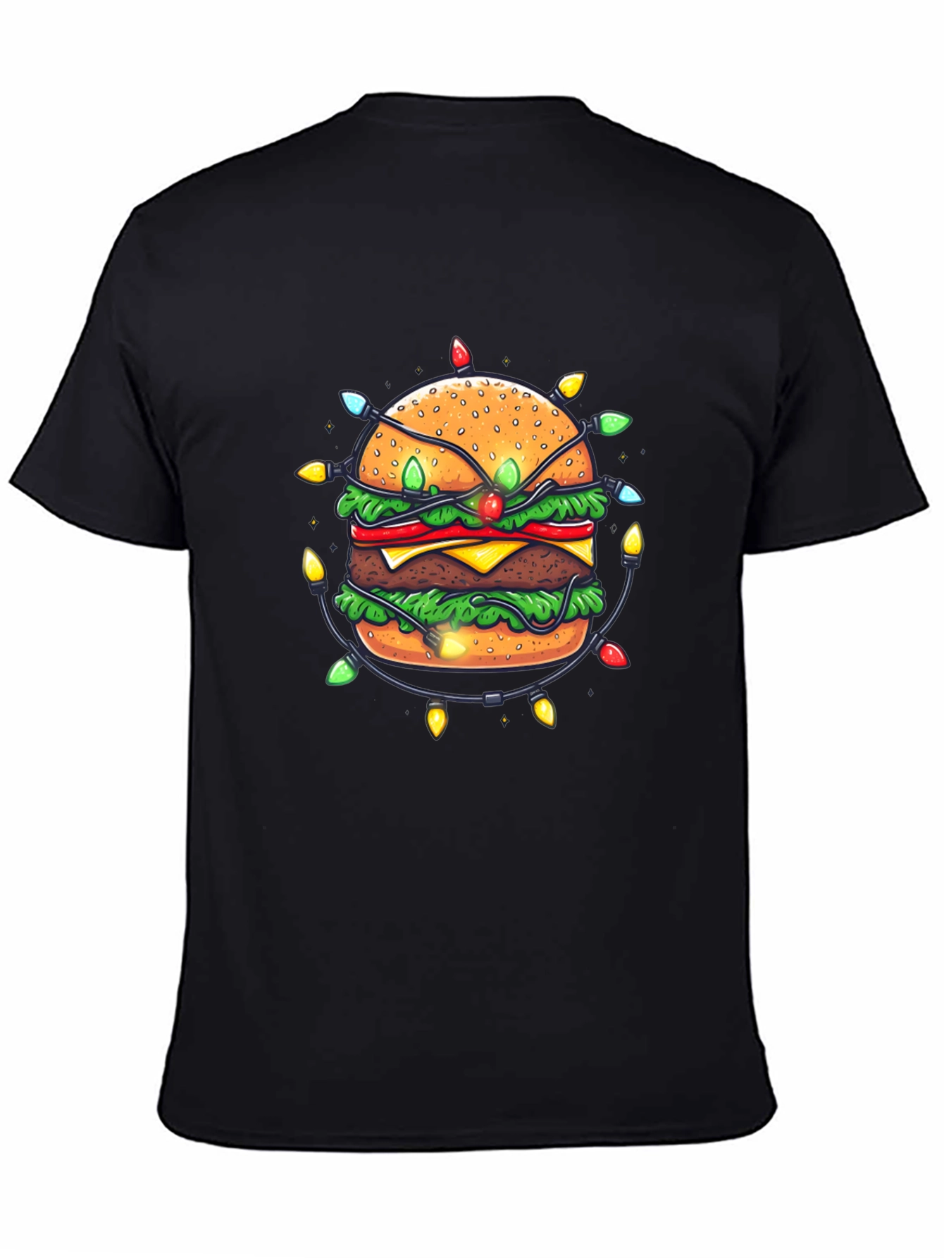 Festive Burger Graphic Tee - Holiday Lights Design