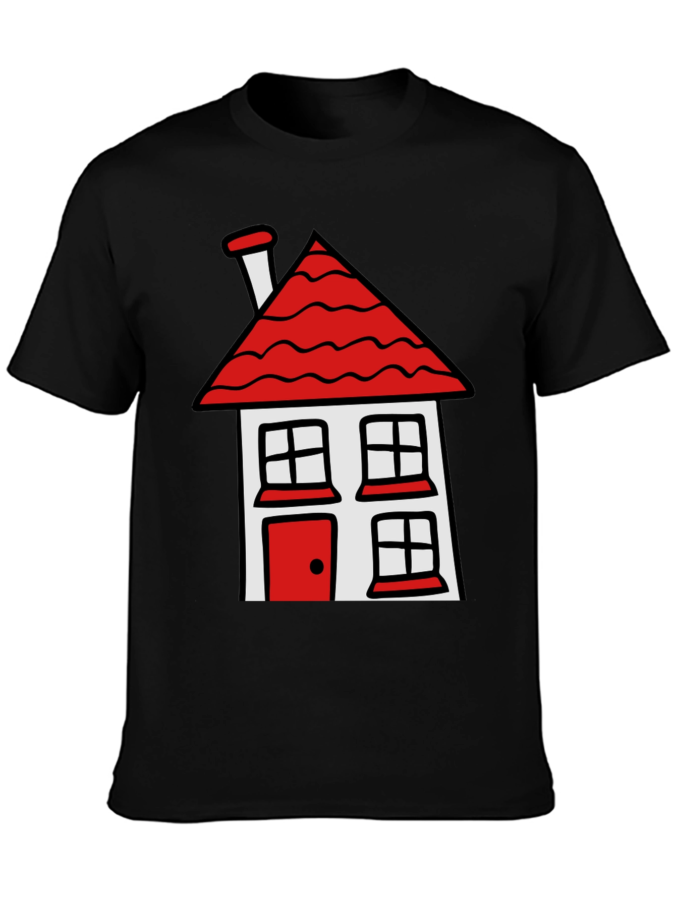 Cartoon House T-Shirt - Black Cotton Tee