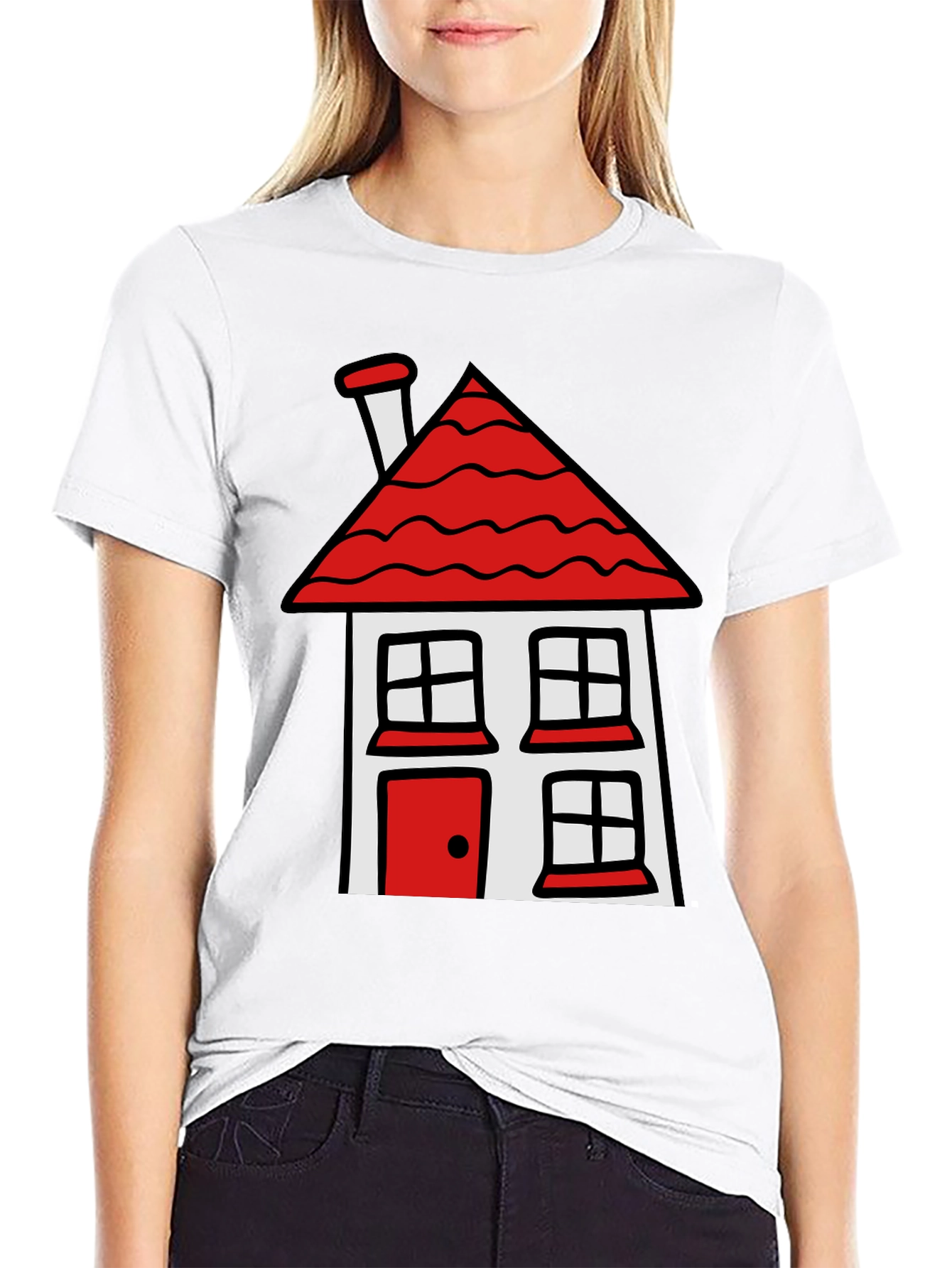 Cartoon House T-Shirt - Black Cotton Tee