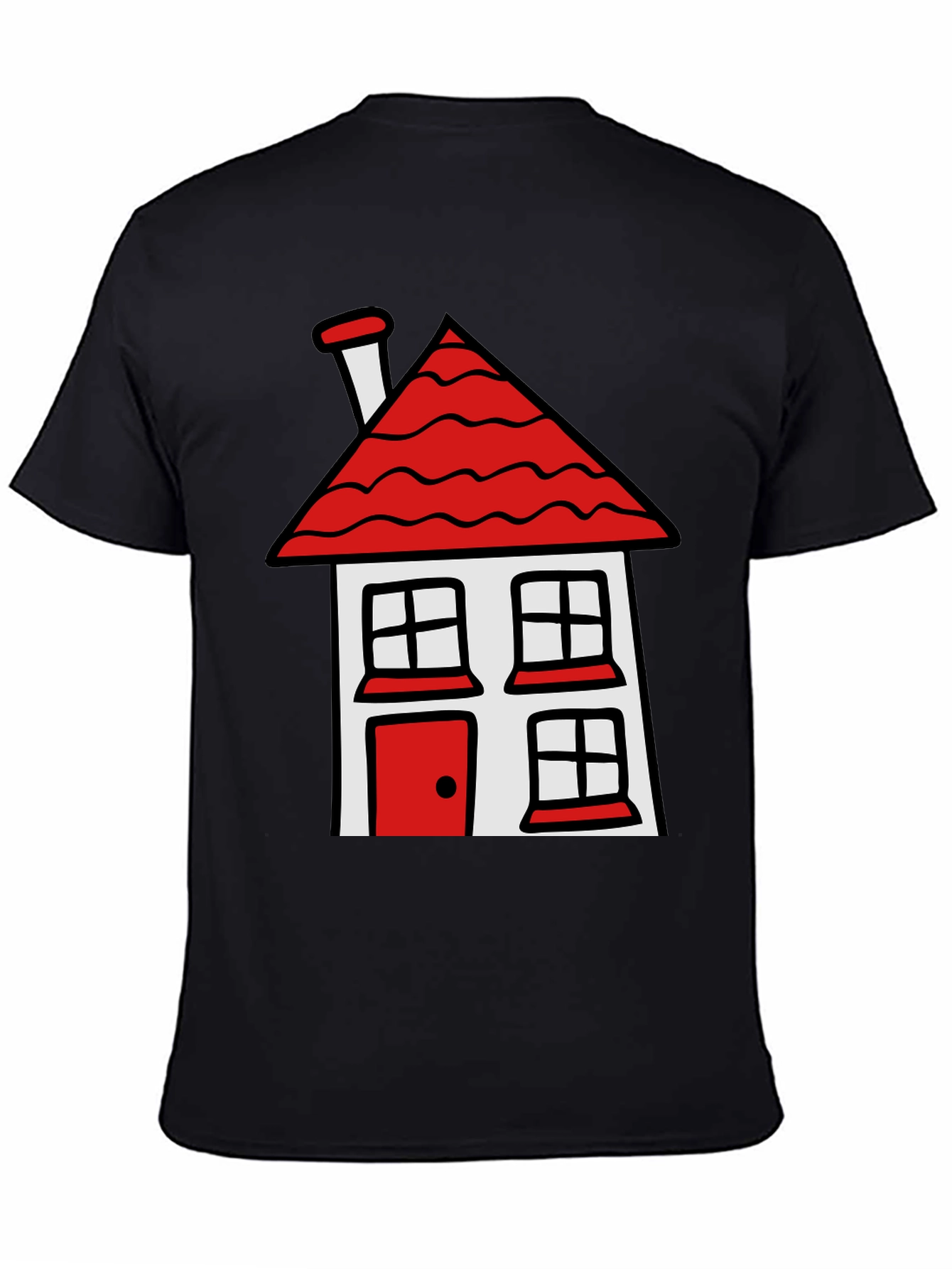 Cartoon House T-Shirt - Black Cotton Tee