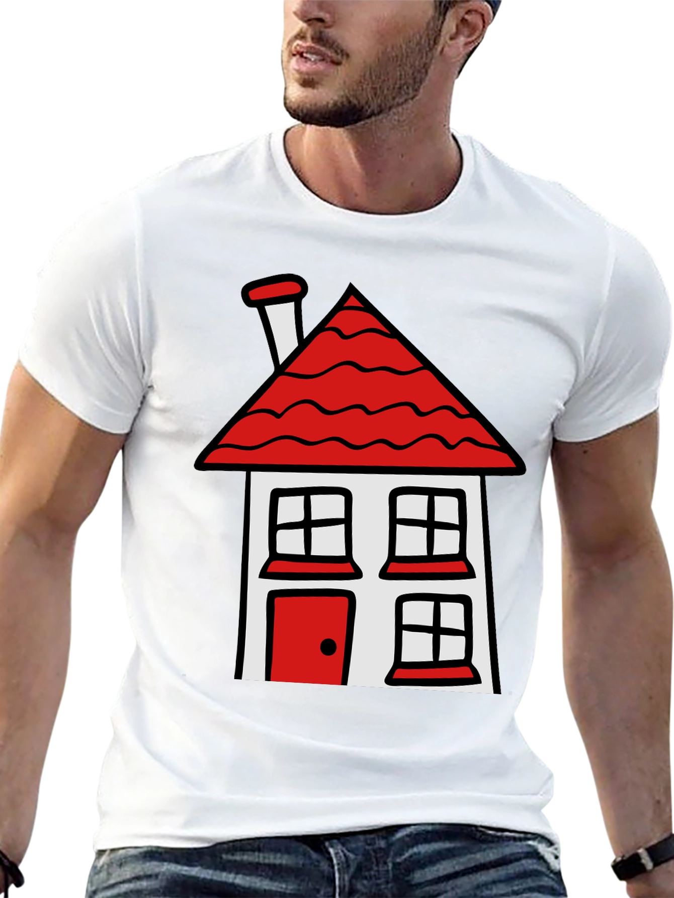 Cartoon House T-Shirt - Black Cotton Tee