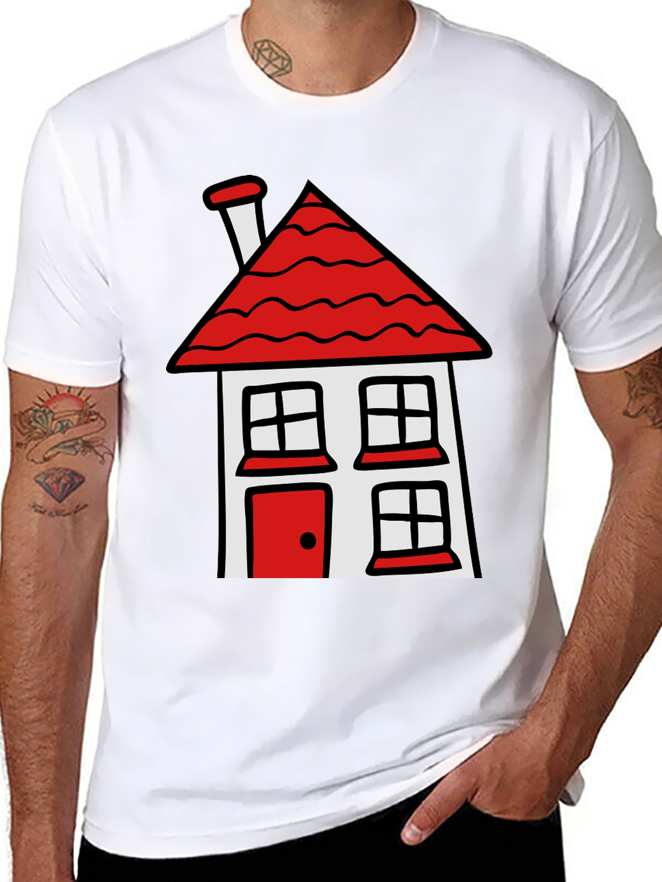 Cartoon House T-Shirt - Black Cotton Tee