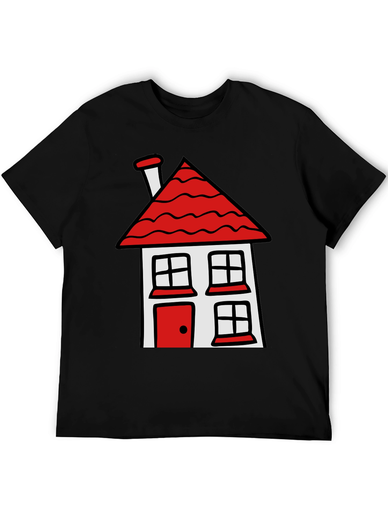 Cartoon House T-Shirt - Black Cotton Tee