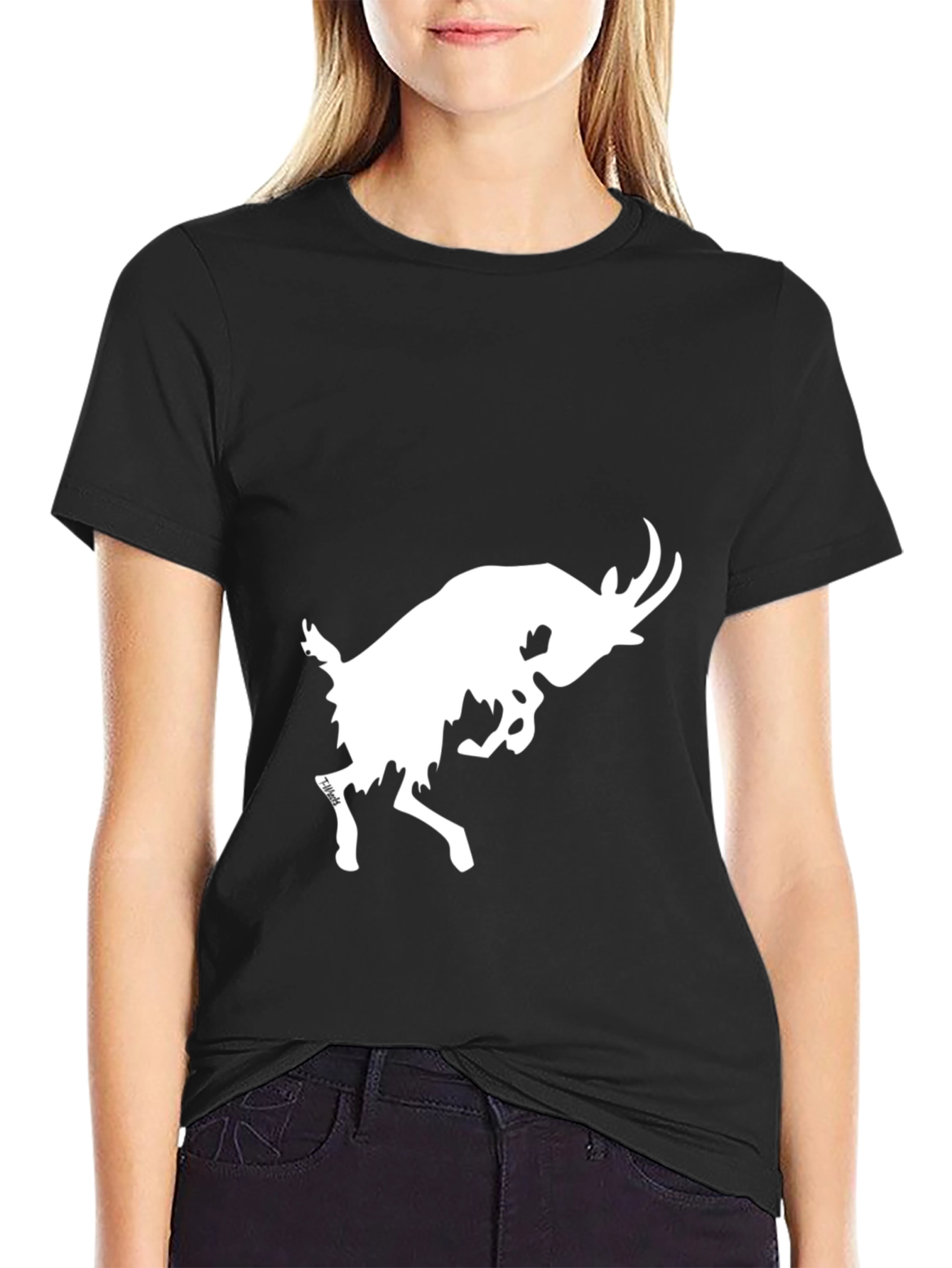 Black T-Shirt with White Goat Graphic