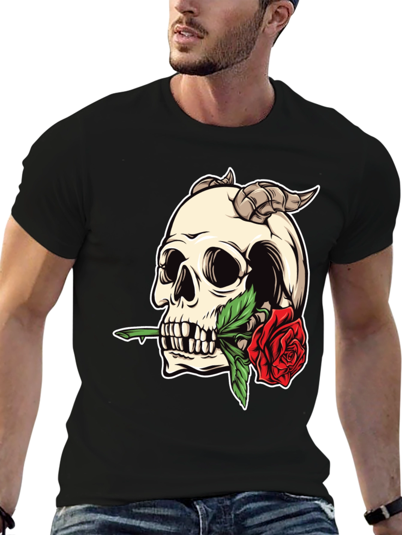 Skull & Rose Graphic Tee - Bold Statement Shirt