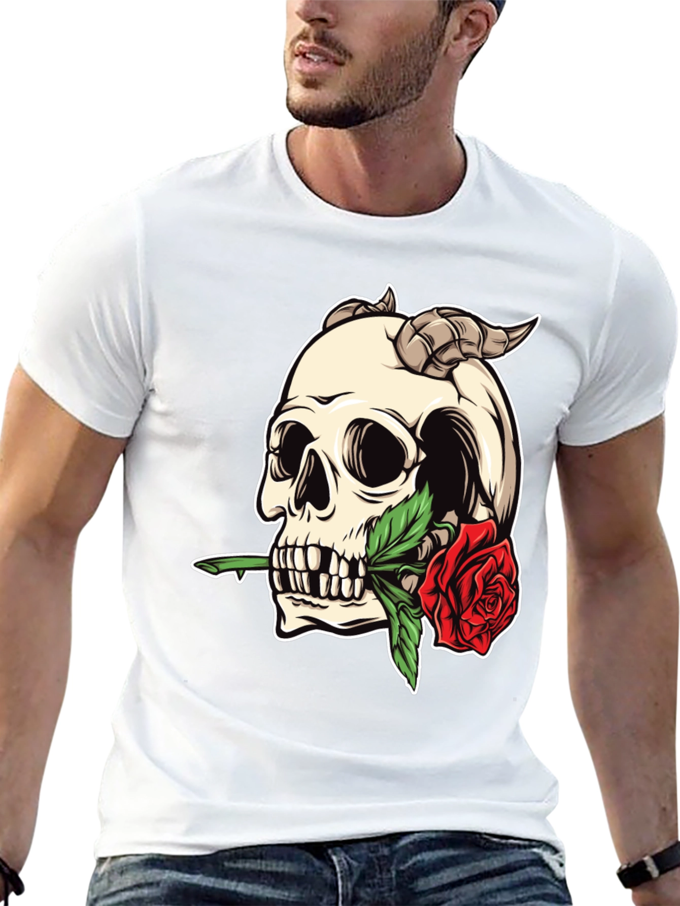 Skull & Rose Graphic Tee - Bold Statement Shirt