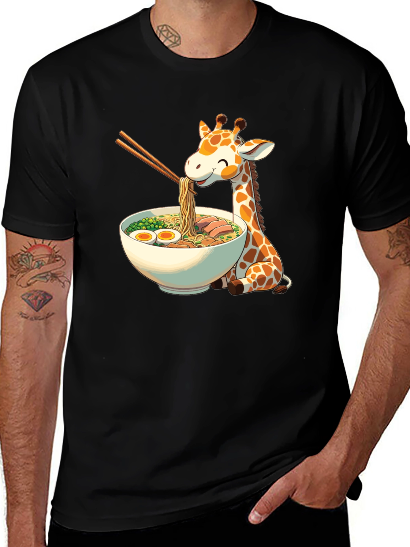 Giraffe Ramen Black T-Shirt - Unique Graphic Tee