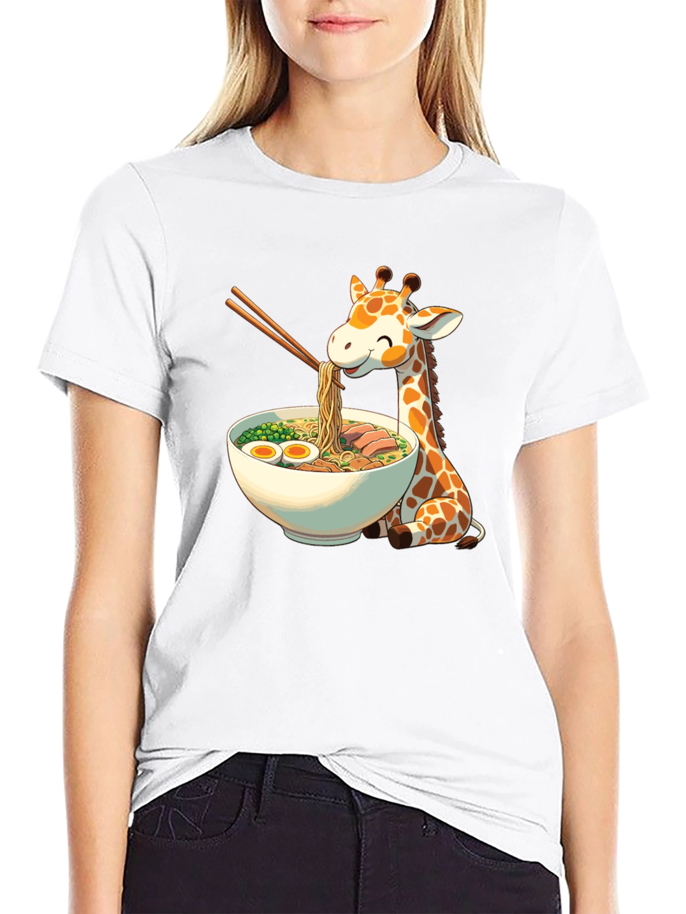 Giraffe Ramen Black T-Shirt - Unique Graphic Tee