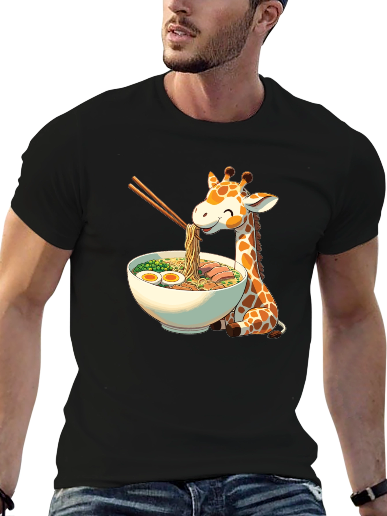 Giraffe Ramen Black T-Shirt - Unique Graphic Tee
