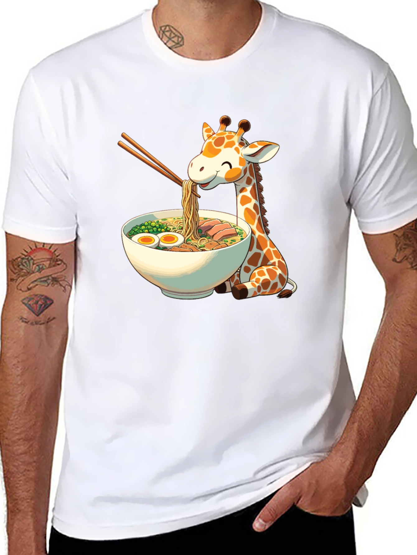 Giraffe Ramen Black T-Shirt - Unique Graphic Tee