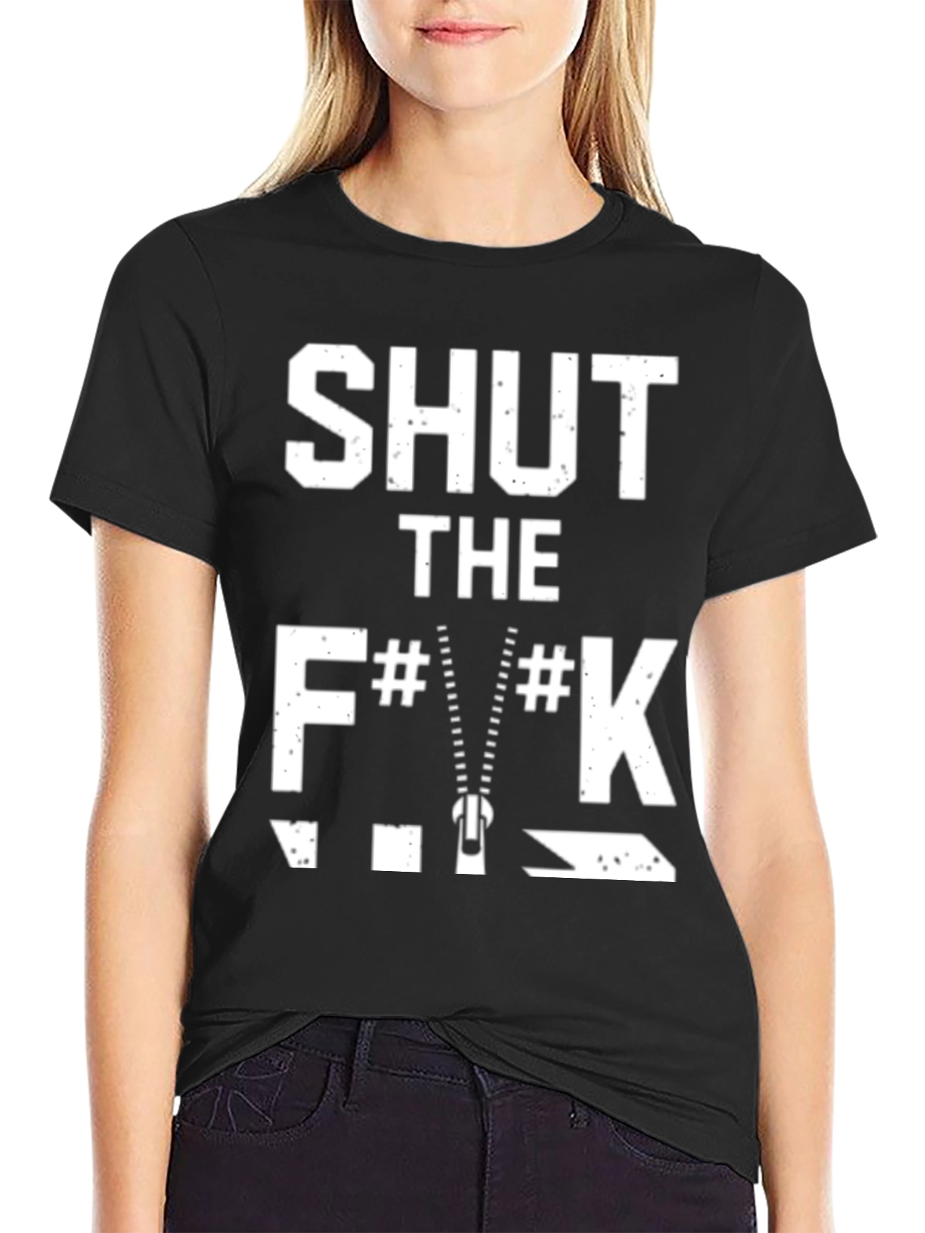 Shut The F**K Zipper Black T-Shirt