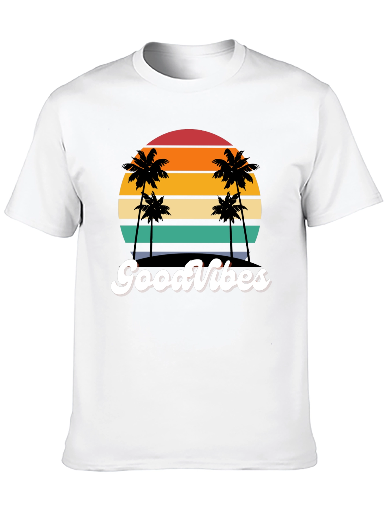 Retro Sunset Palm Tee - Good Vibes Only!