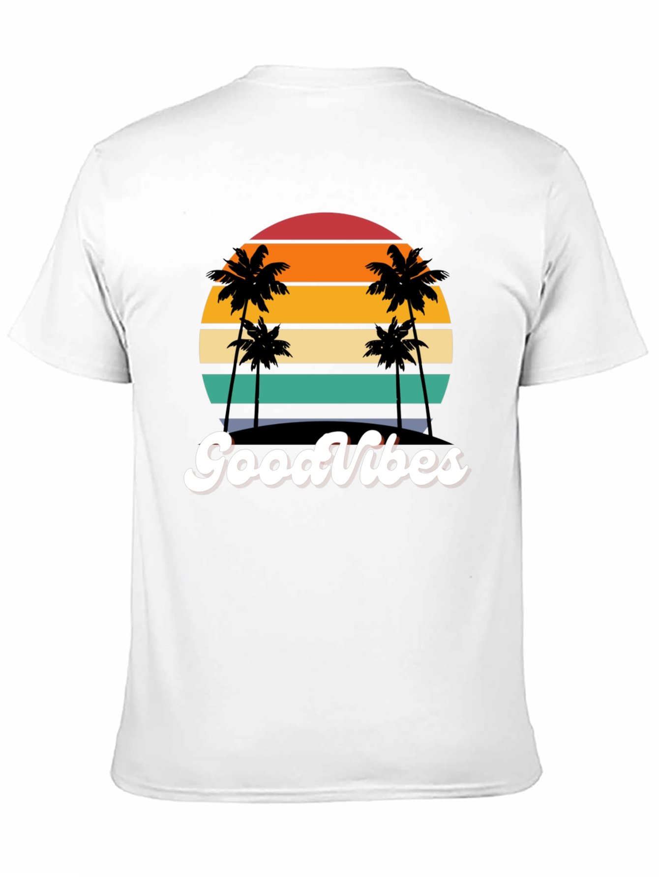 Retro Sunset Palm Tee - Good Vibes Only!