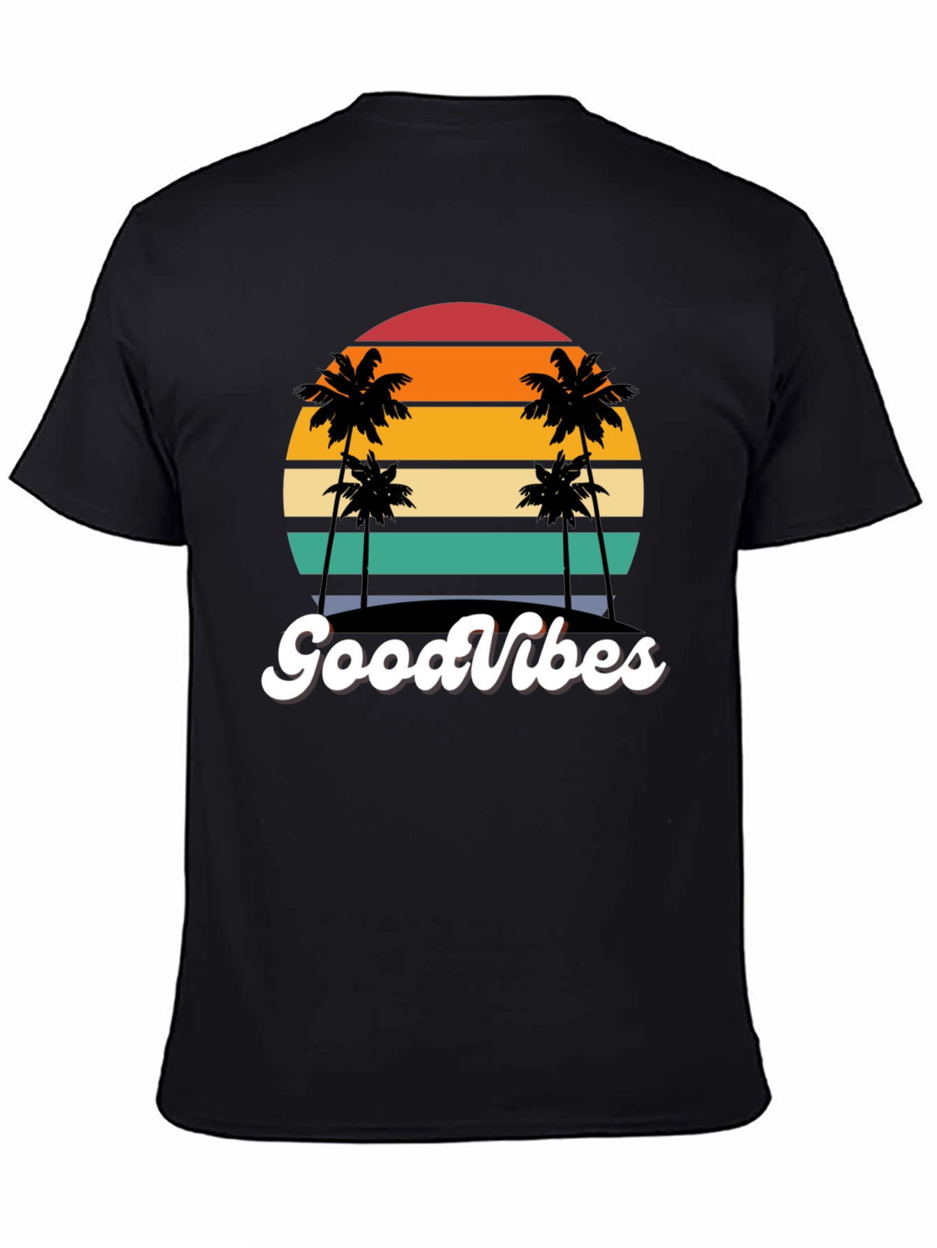 Retro Sunset Palm Tee - Good Vibes Only!