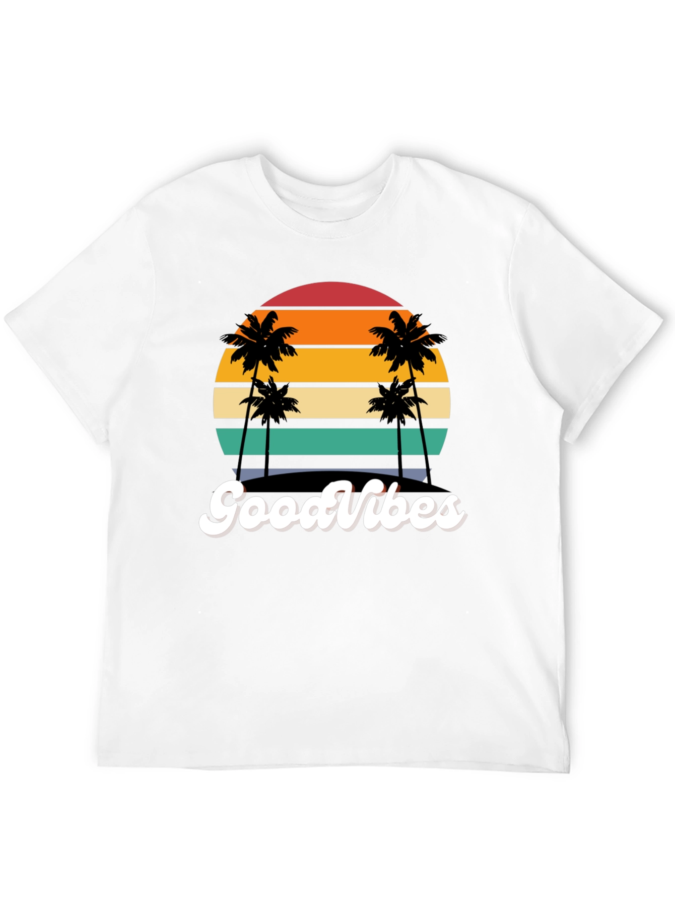 Retro Sunset Palm Tee - Good Vibes Only!