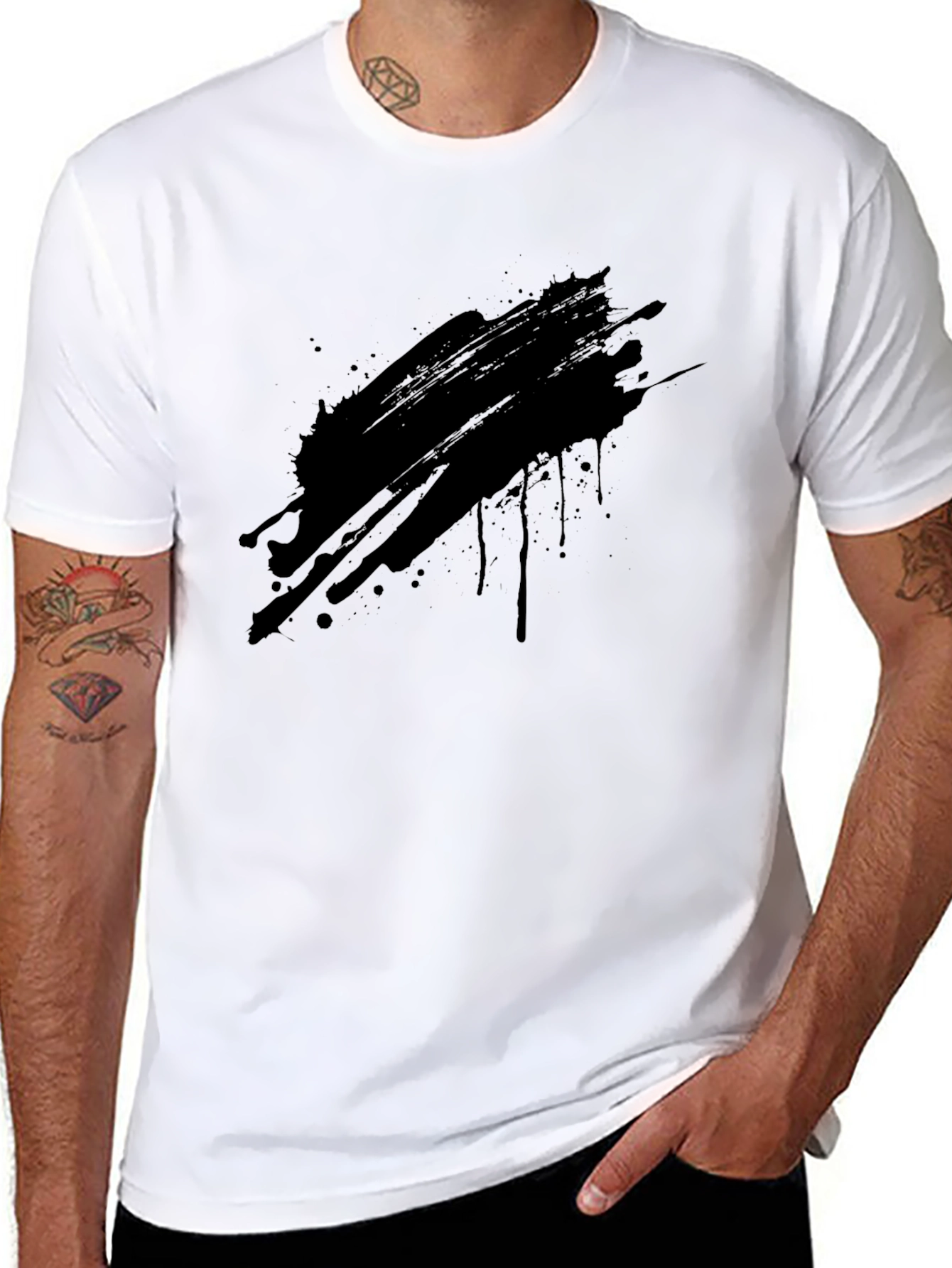 Mens Black Graphic T-Shirt - Abstract Ink Splash Design