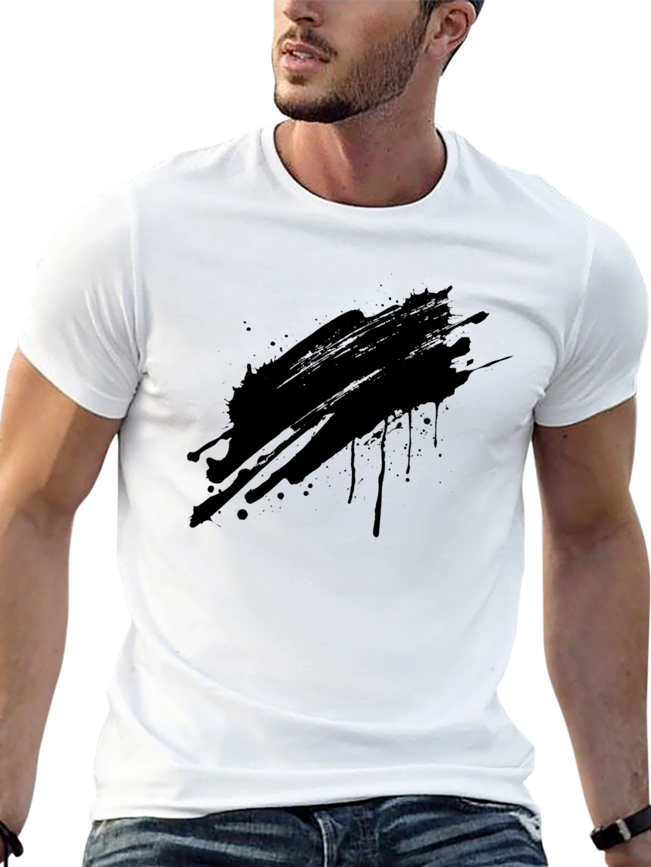 Mens Black Graphic T-Shirt - Abstract Ink Splash Design