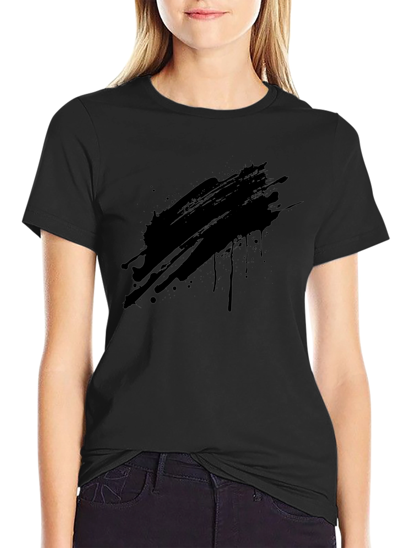 Mens Black Graphic T-Shirt - Abstract Ink Splash Design