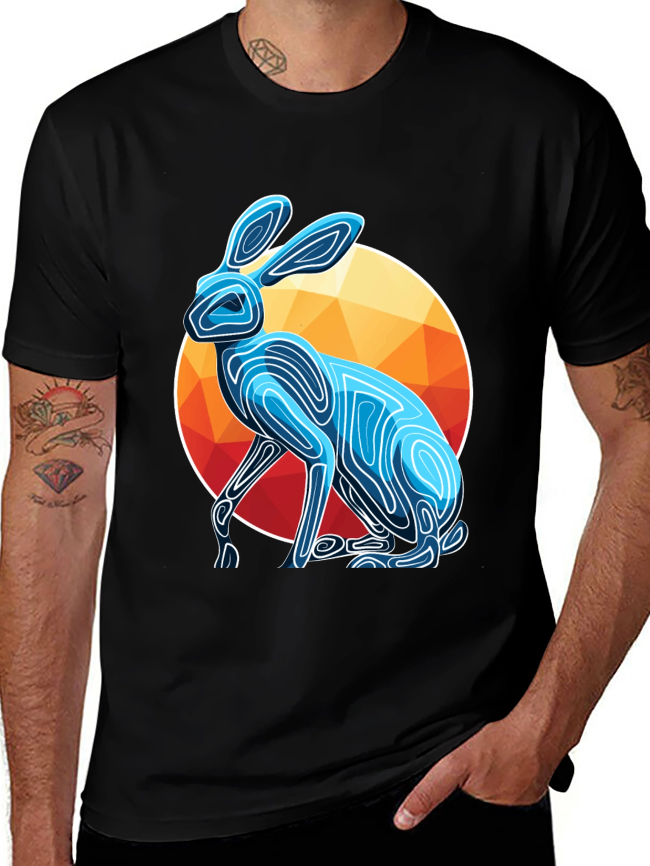 Geometric Rabbit Graphic Tee - Modern Art Shirt