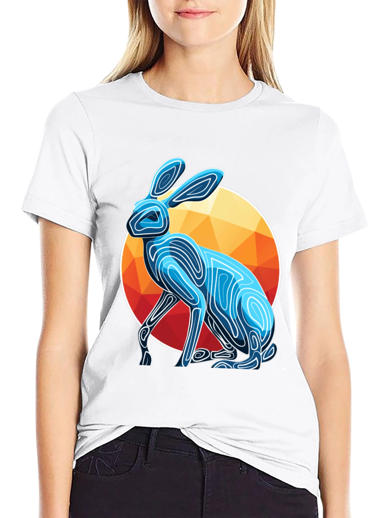 Geometric Rabbit Graphic Tee - Modern Art Shirt