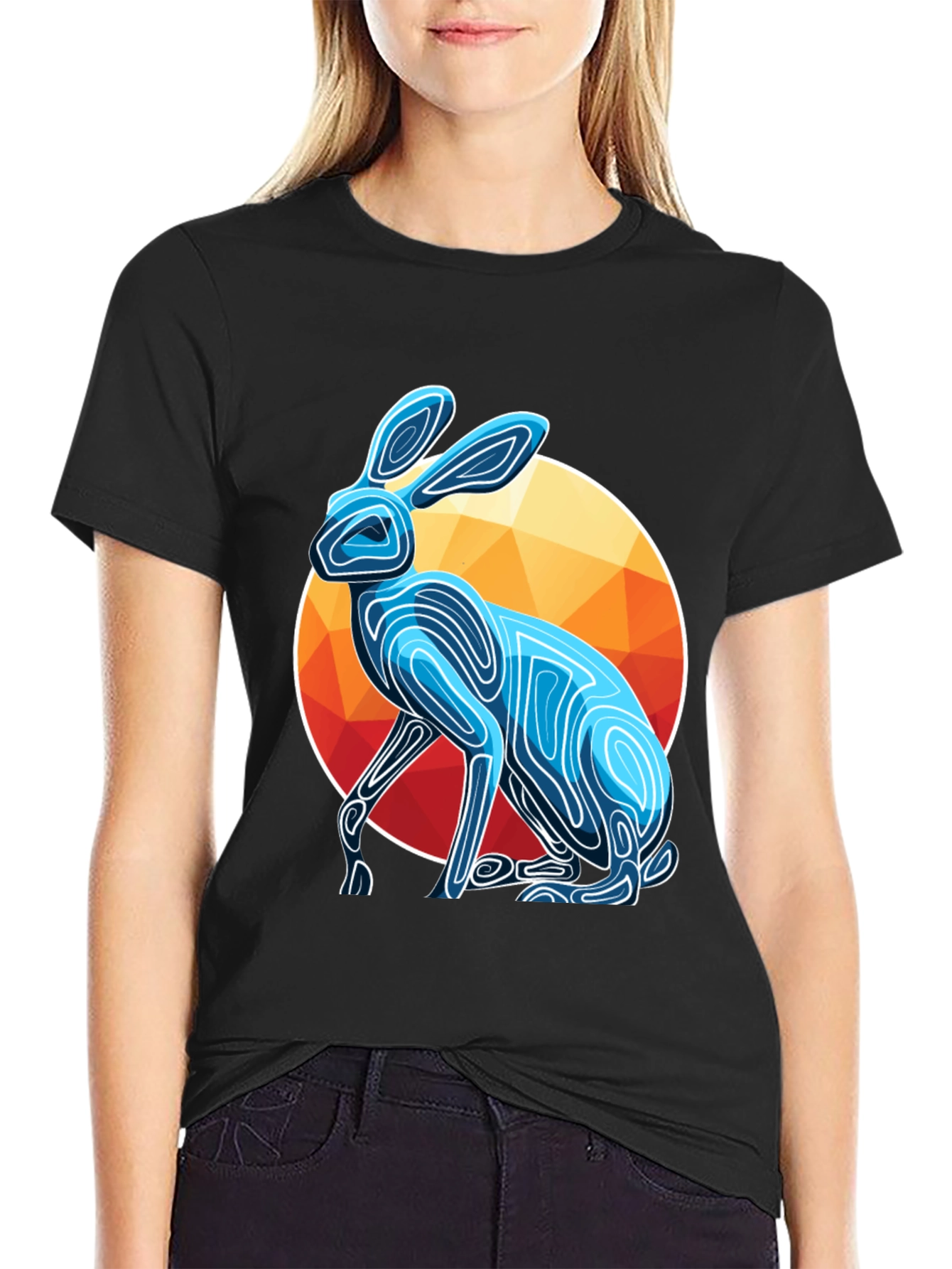 Geometric Rabbit Graphic Tee - Modern Art Shirt