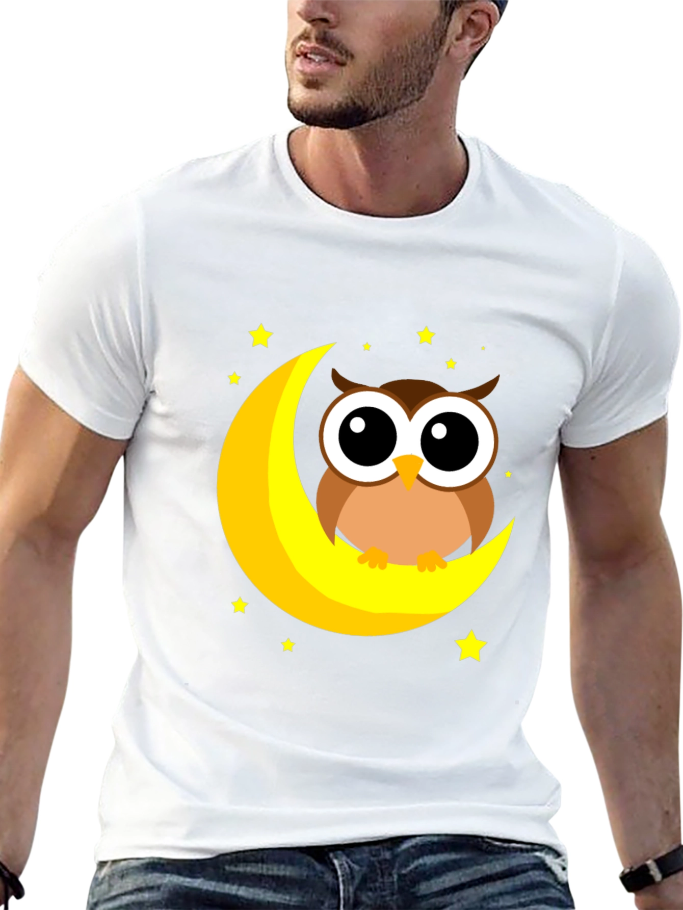 Cute Owl on Moon Graphic Tee