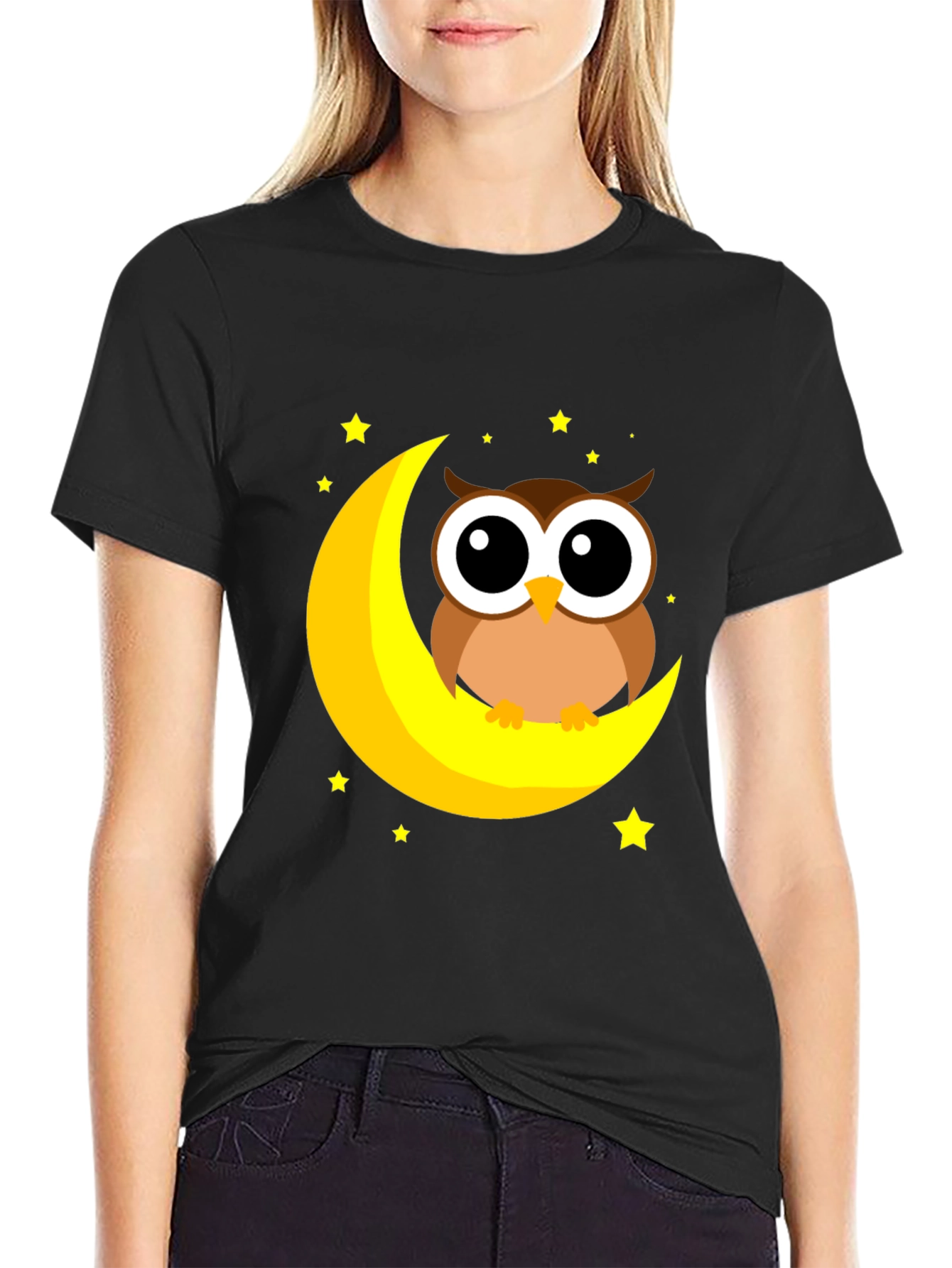 Cute Owl on Moon Graphic Tee