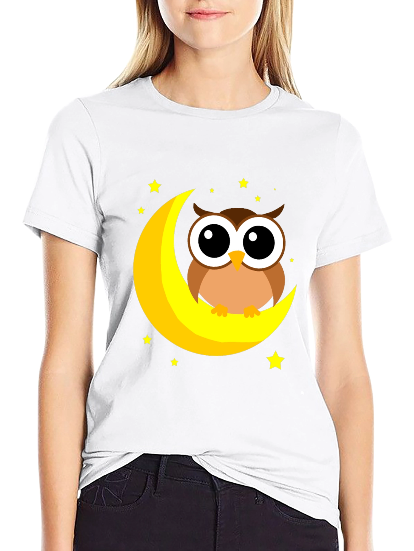 Cute Owl on Moon Graphic Tee