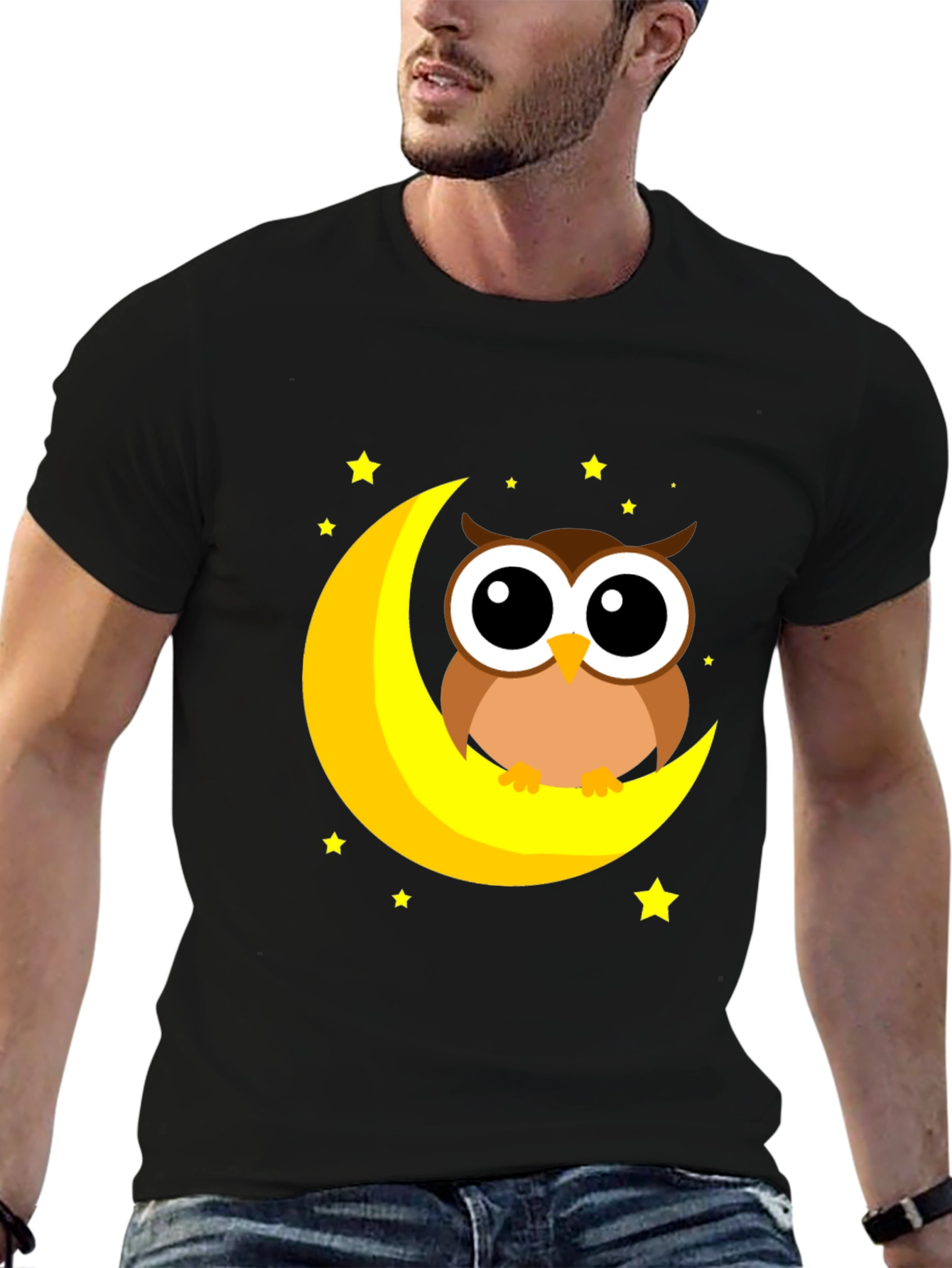 Cute Owl on Moon Graphic Tee