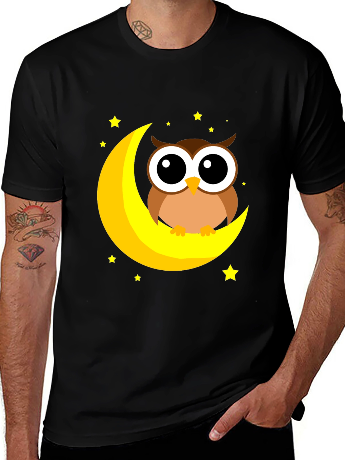 Cute Owl on Moon Graphic Tee