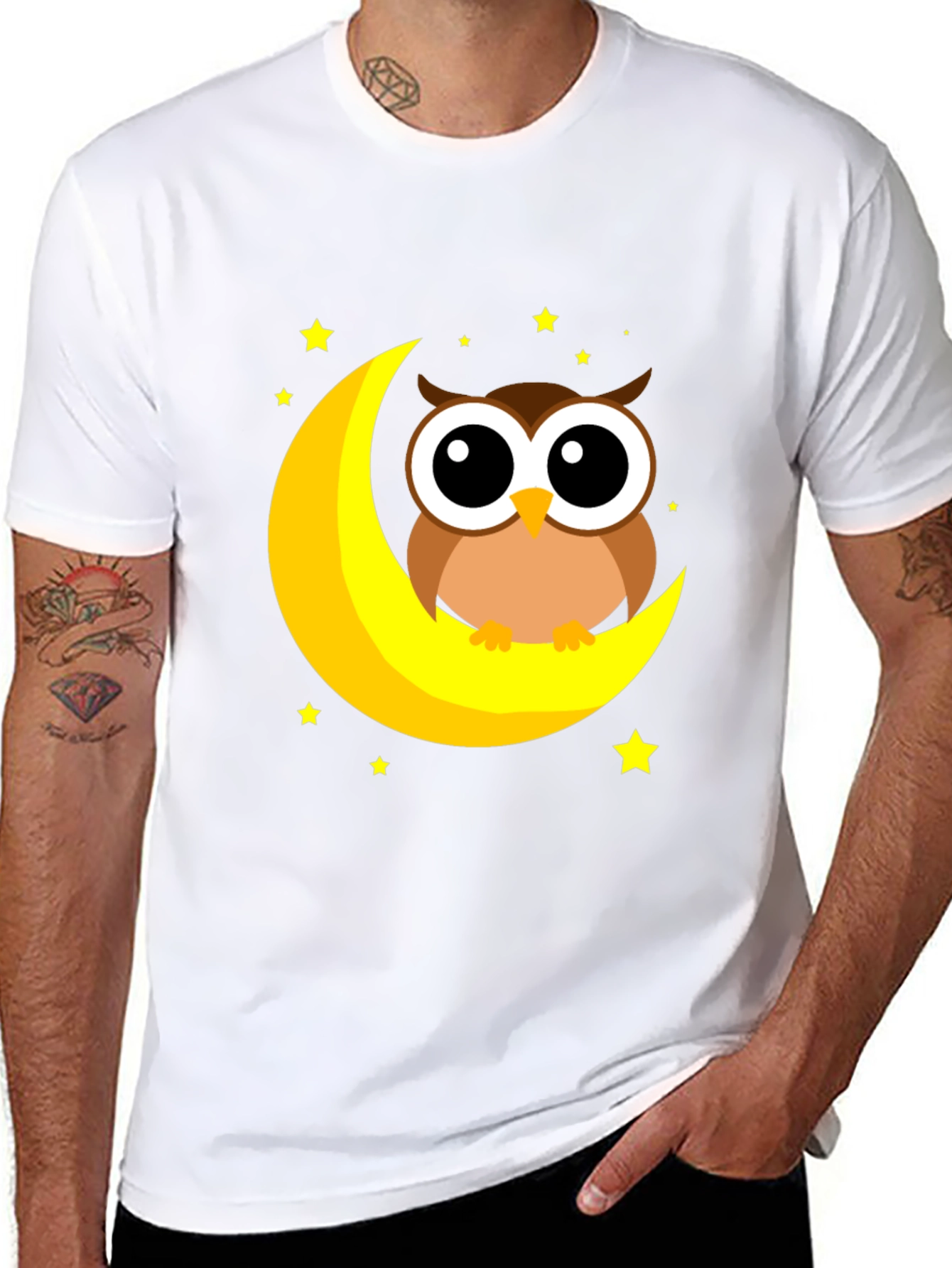 Cute Owl on Moon Graphic Tee