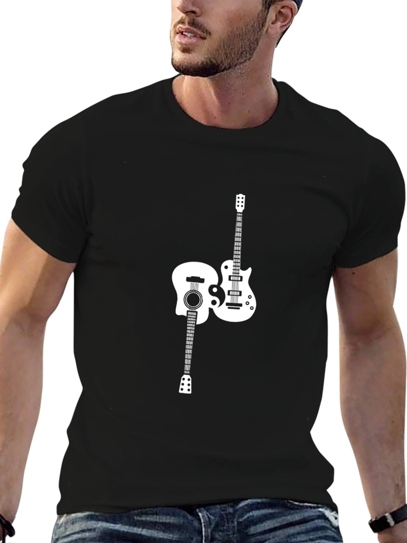 Yin Yang Guitar Graphic Tee - Black Cotton T-Shirt