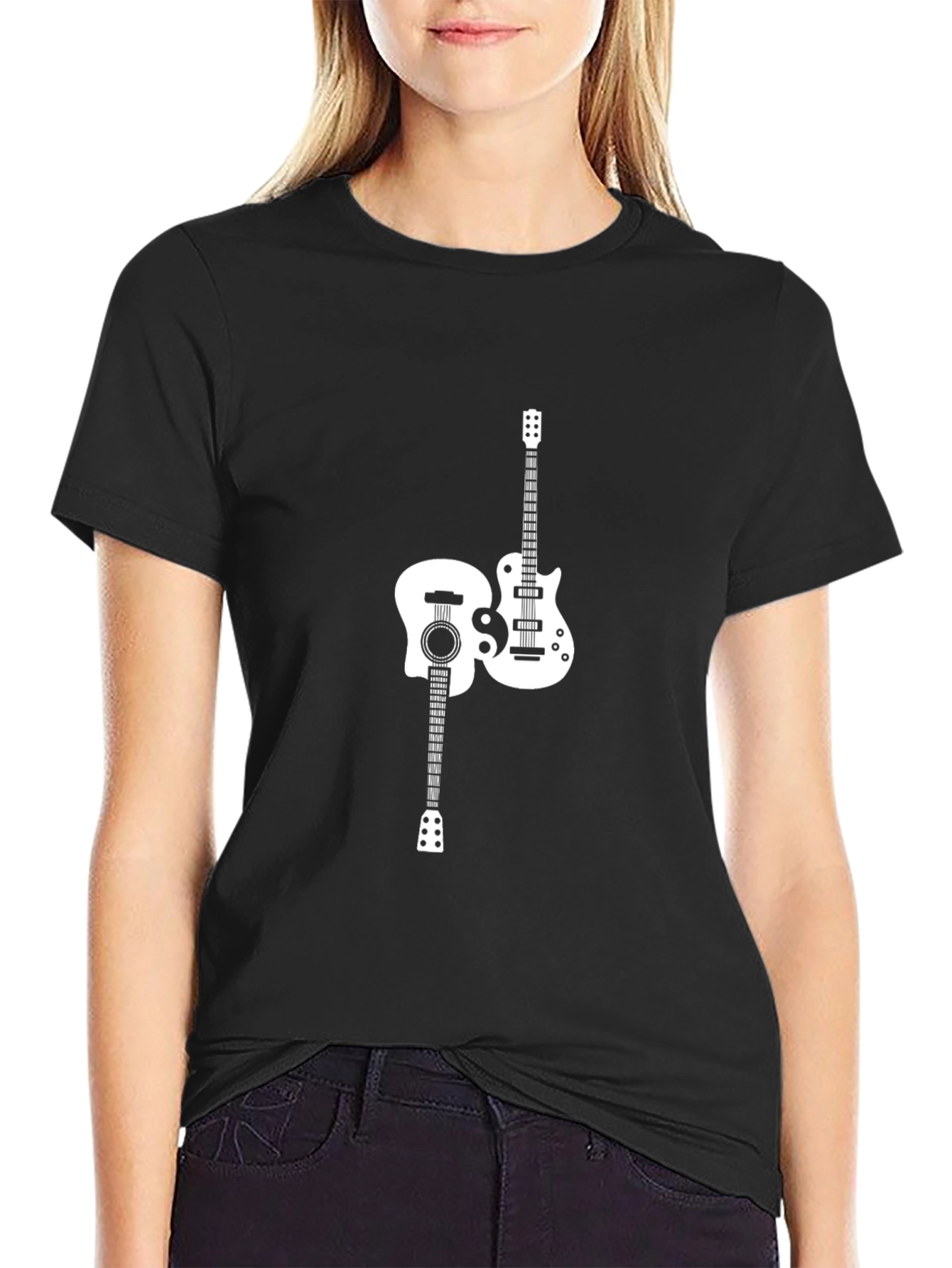 Yin Yang Guitar Graphic Tee - Black Cotton T-Shirt