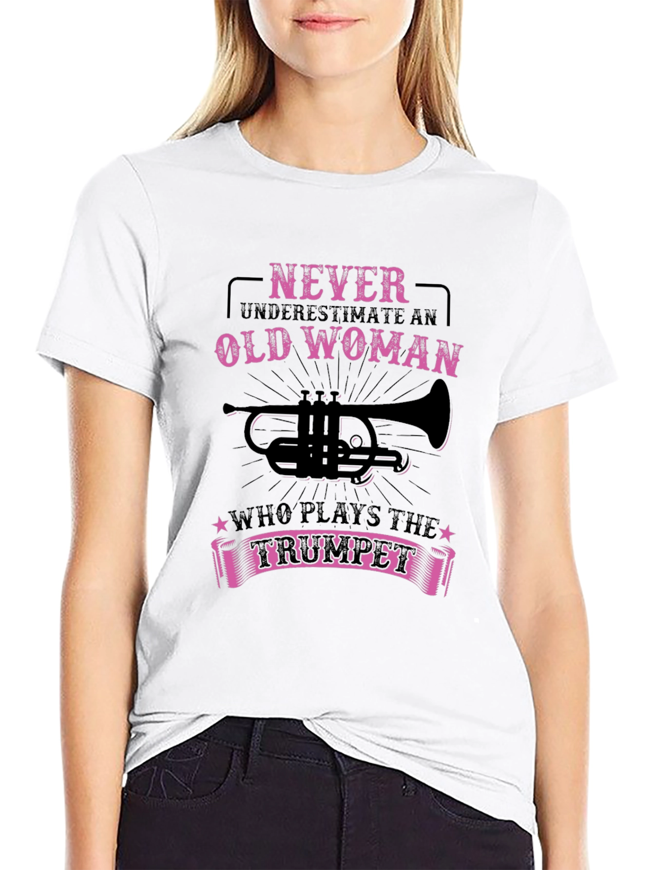 Never Underestimate Old Woman Trumpet T-Shirt