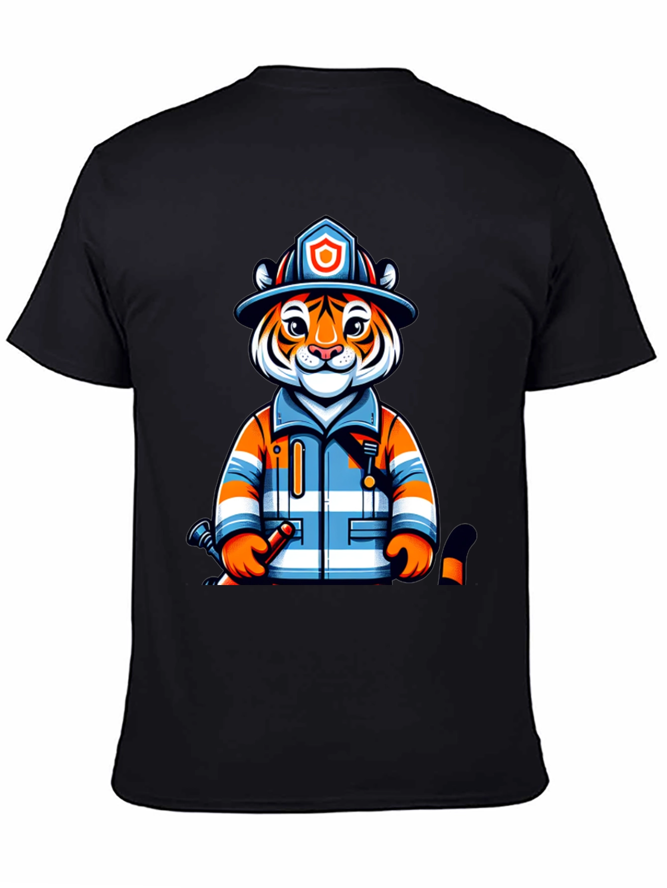 Tiger Firefighter Graphic Tee - Novelty Animal Shirt