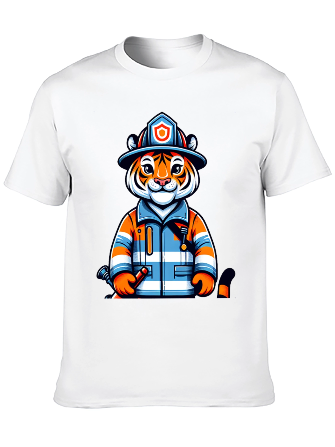 Tiger Firefighter Graphic Tee - Novelty Animal Shirt