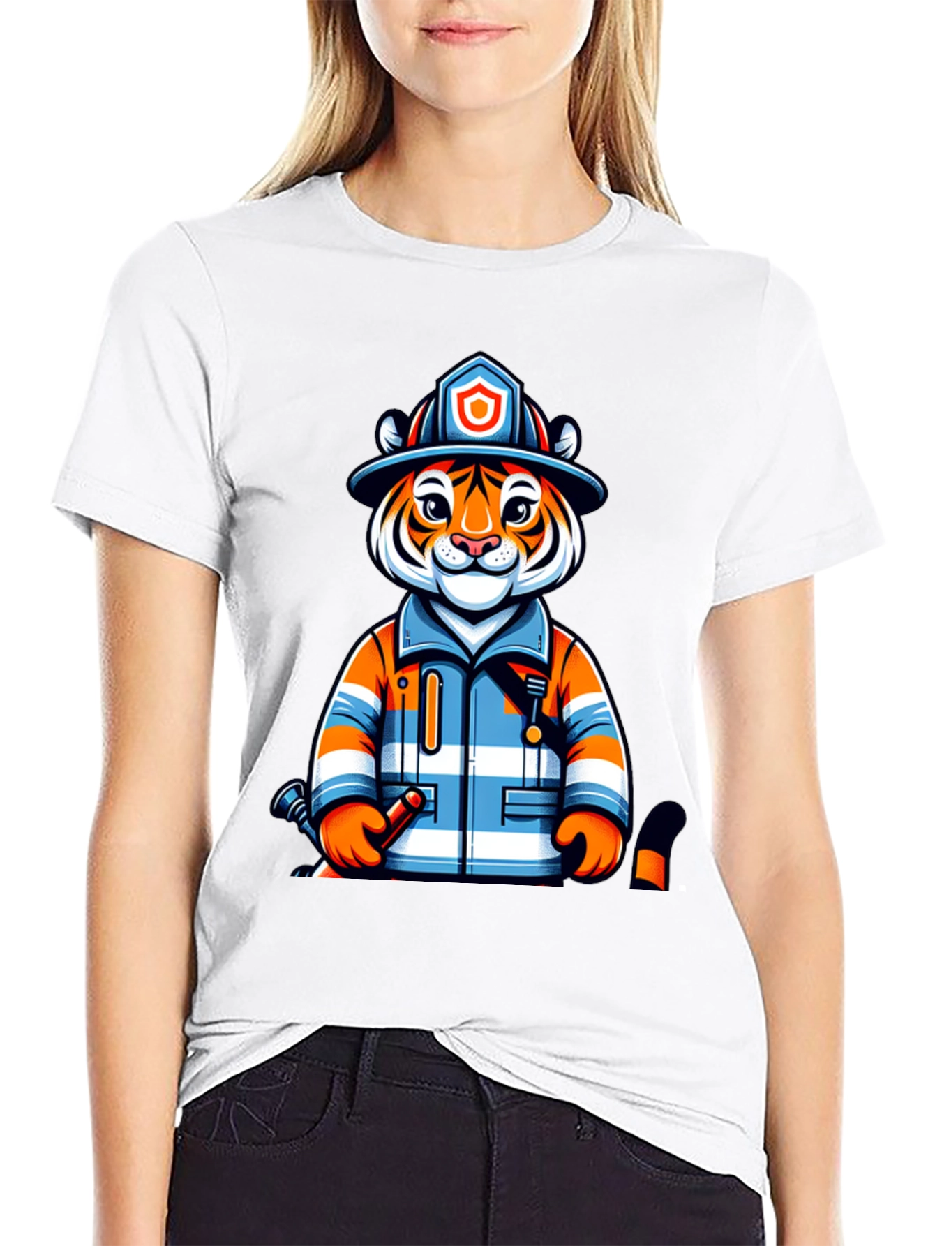 Tiger Firefighter Graphic Tee - Novelty Animal Shirt