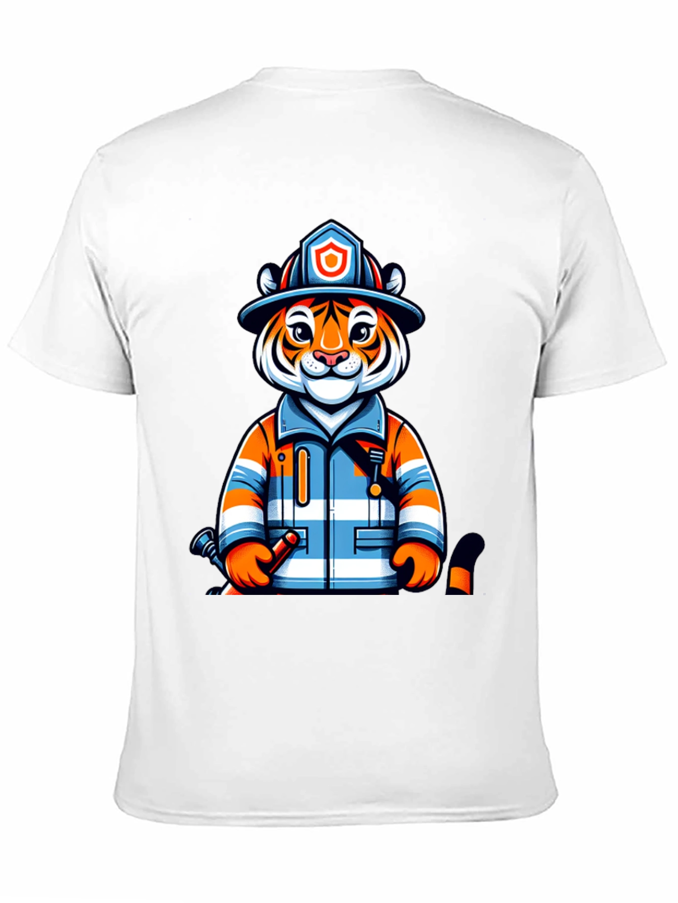 Tiger Firefighter Graphic Tee - Novelty Animal Shirt