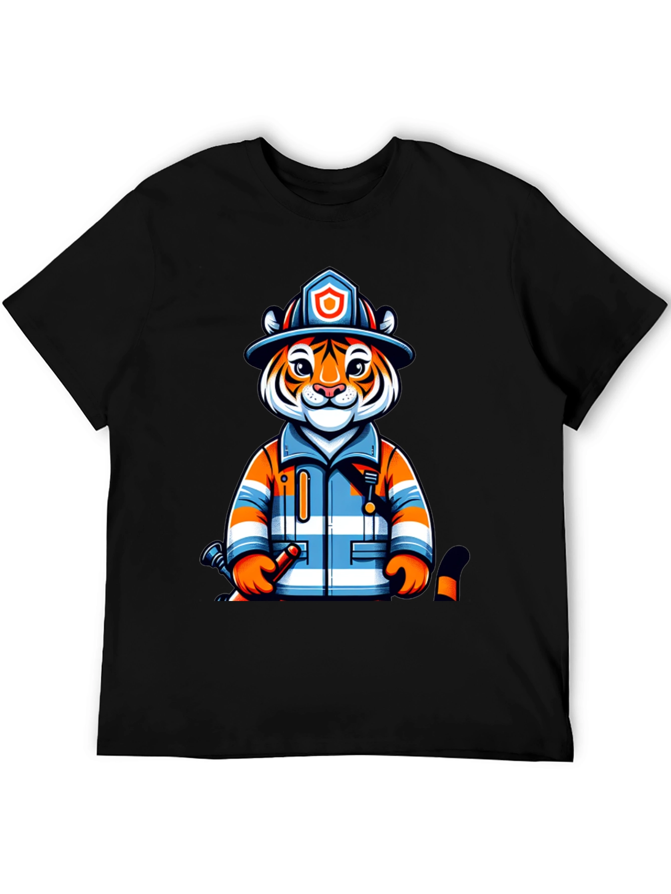 Tiger Firefighter Graphic Tee - Novelty Animal Shirt