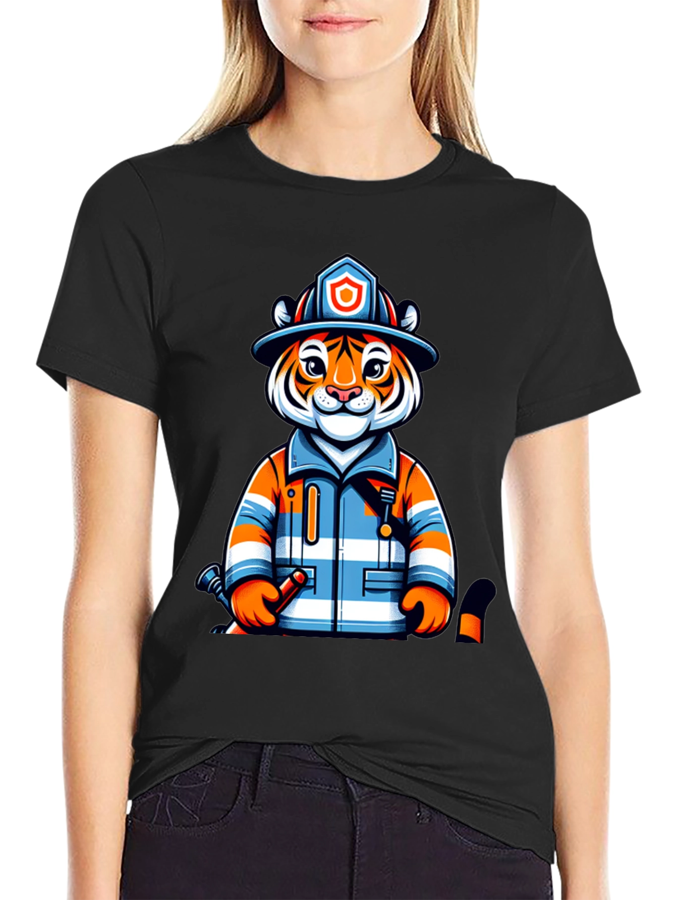 Tiger Firefighter Graphic Tee - Novelty Animal Shirt