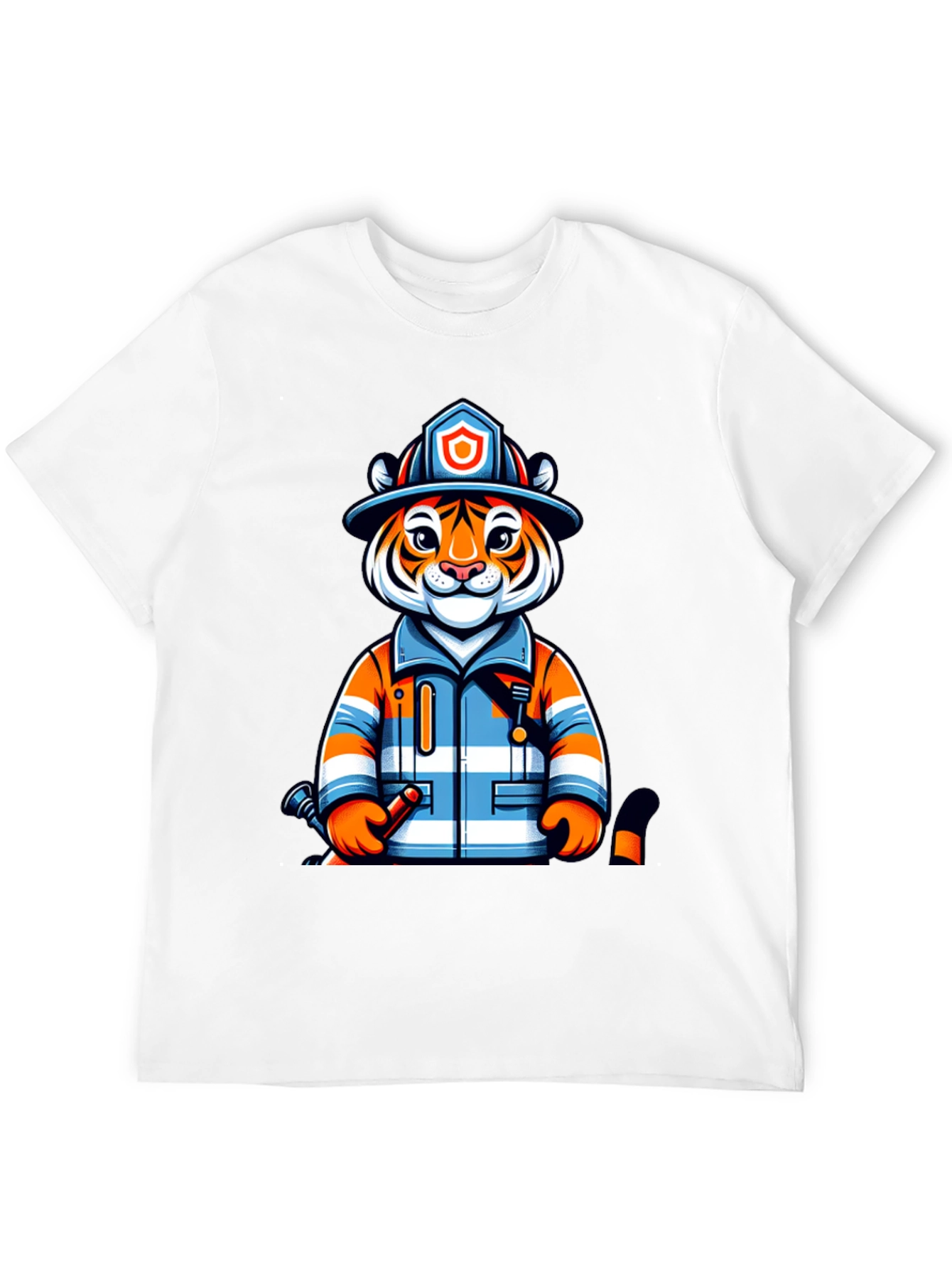 Tiger Firefighter Graphic Tee - Novelty Animal Shirt