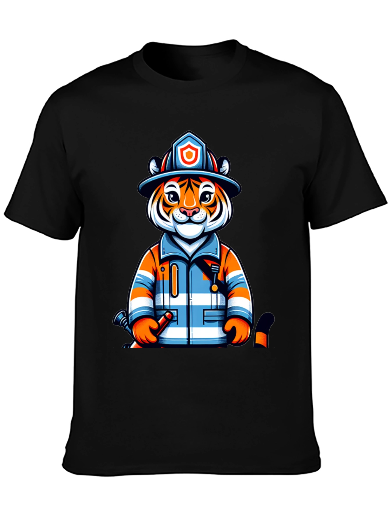 Tiger Firefighter Graphic Tee - Novelty Animal Shirt
