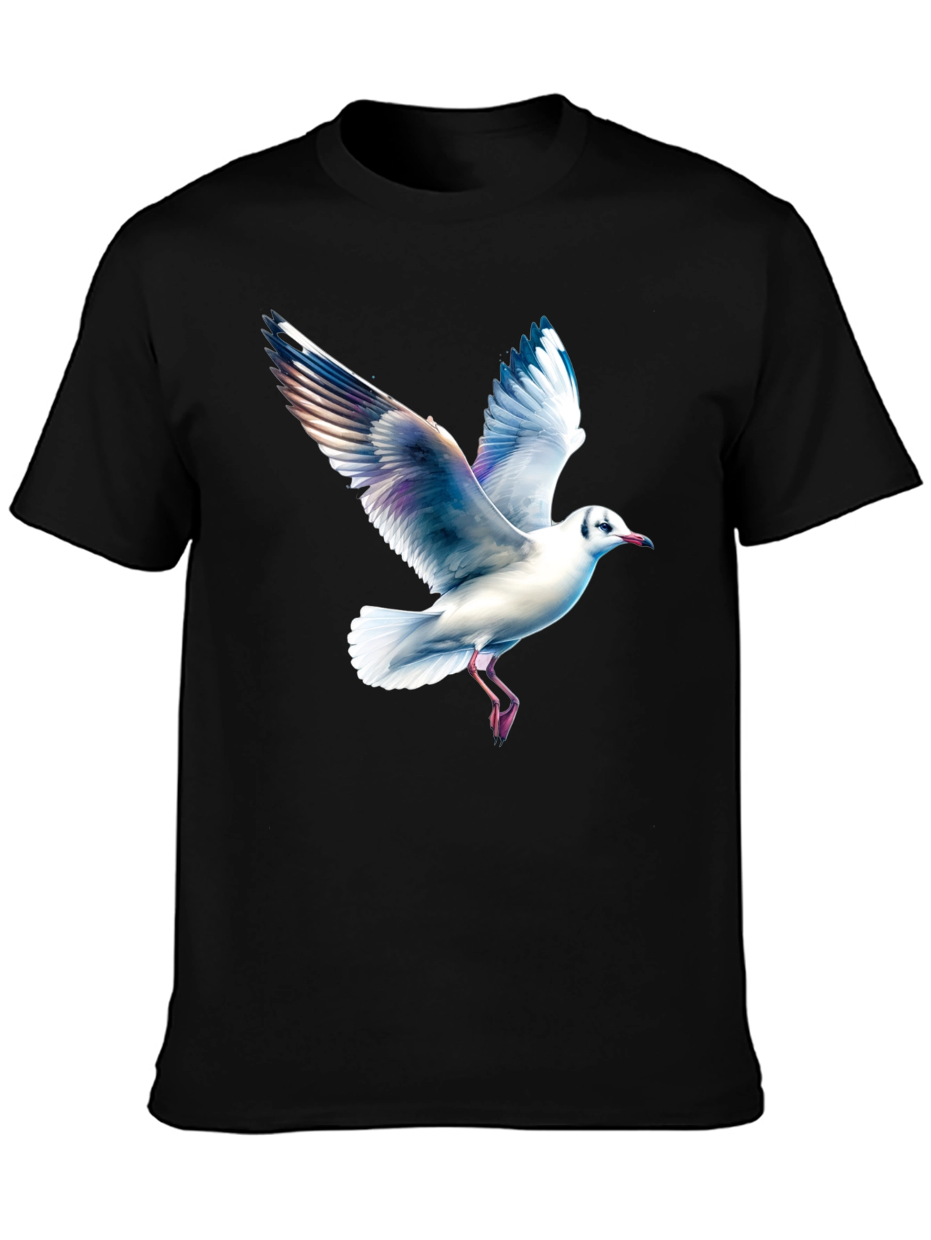 Black T-Shirt with Seagull Print