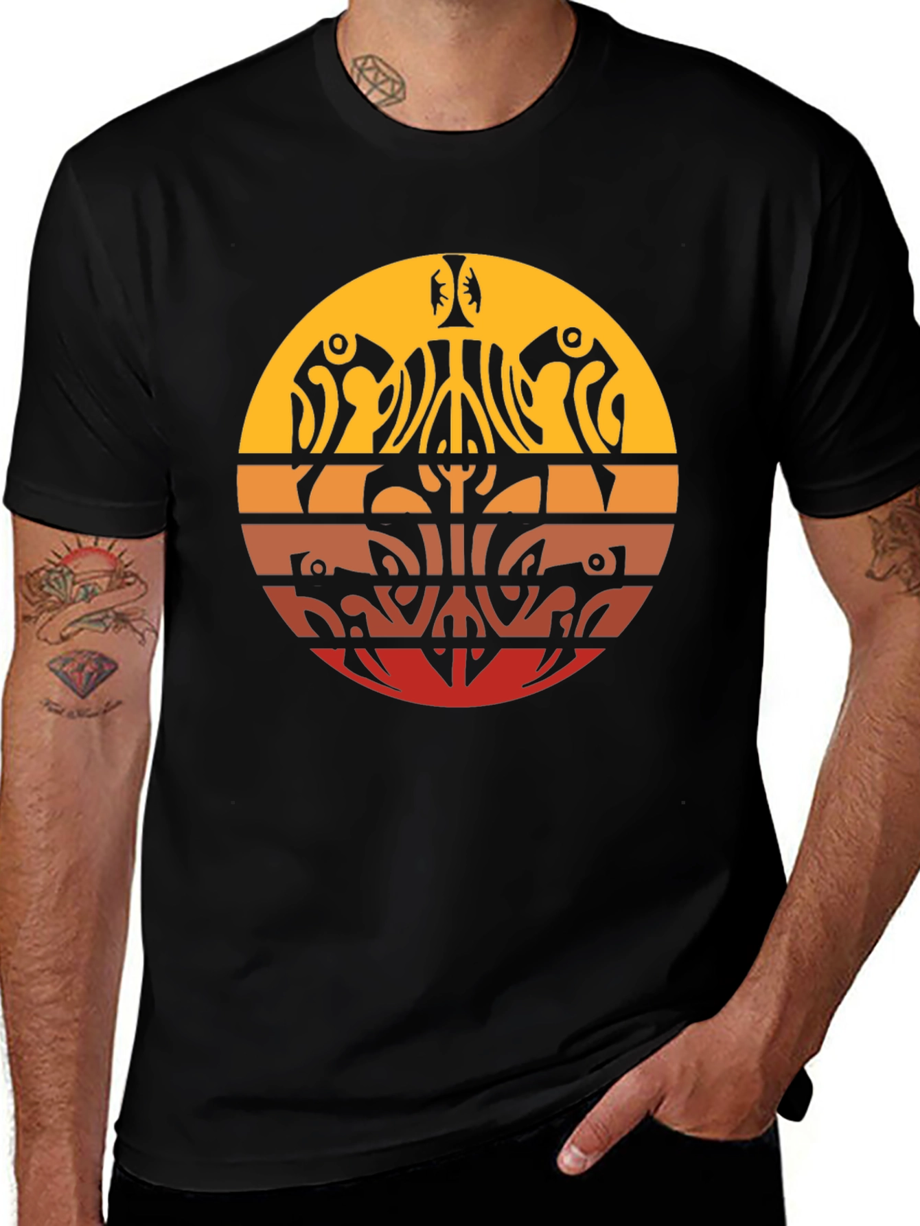 Tribal Sunset Graphic Tee - Casual Comfort