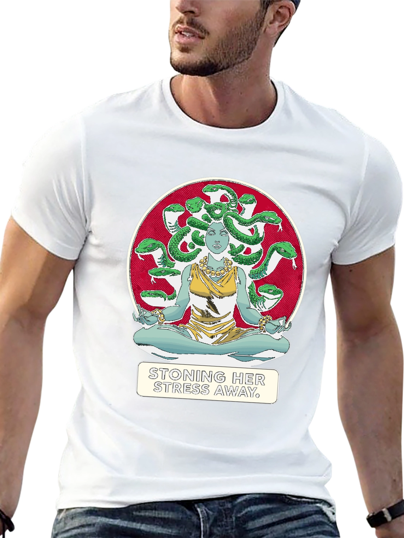Medusa Stoning Her Stress Away Graphic T-Shirt