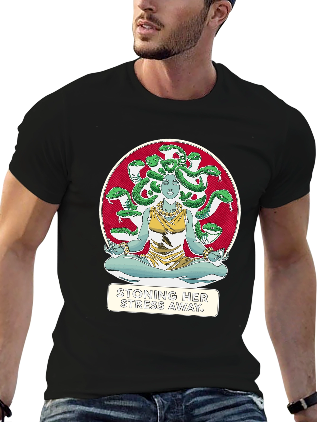Medusa Stoning Her Stress Away Graphic T-Shirt