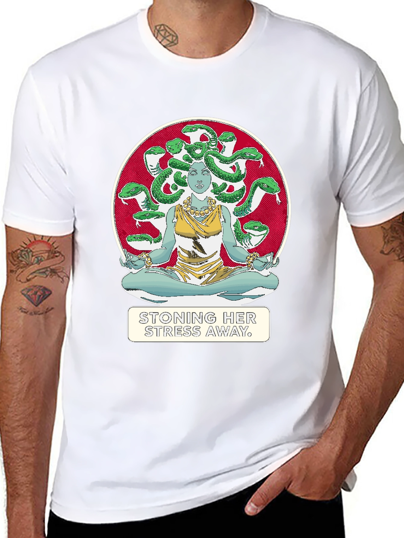 Medusa Stoning Her Stress Away Graphic T-Shirt