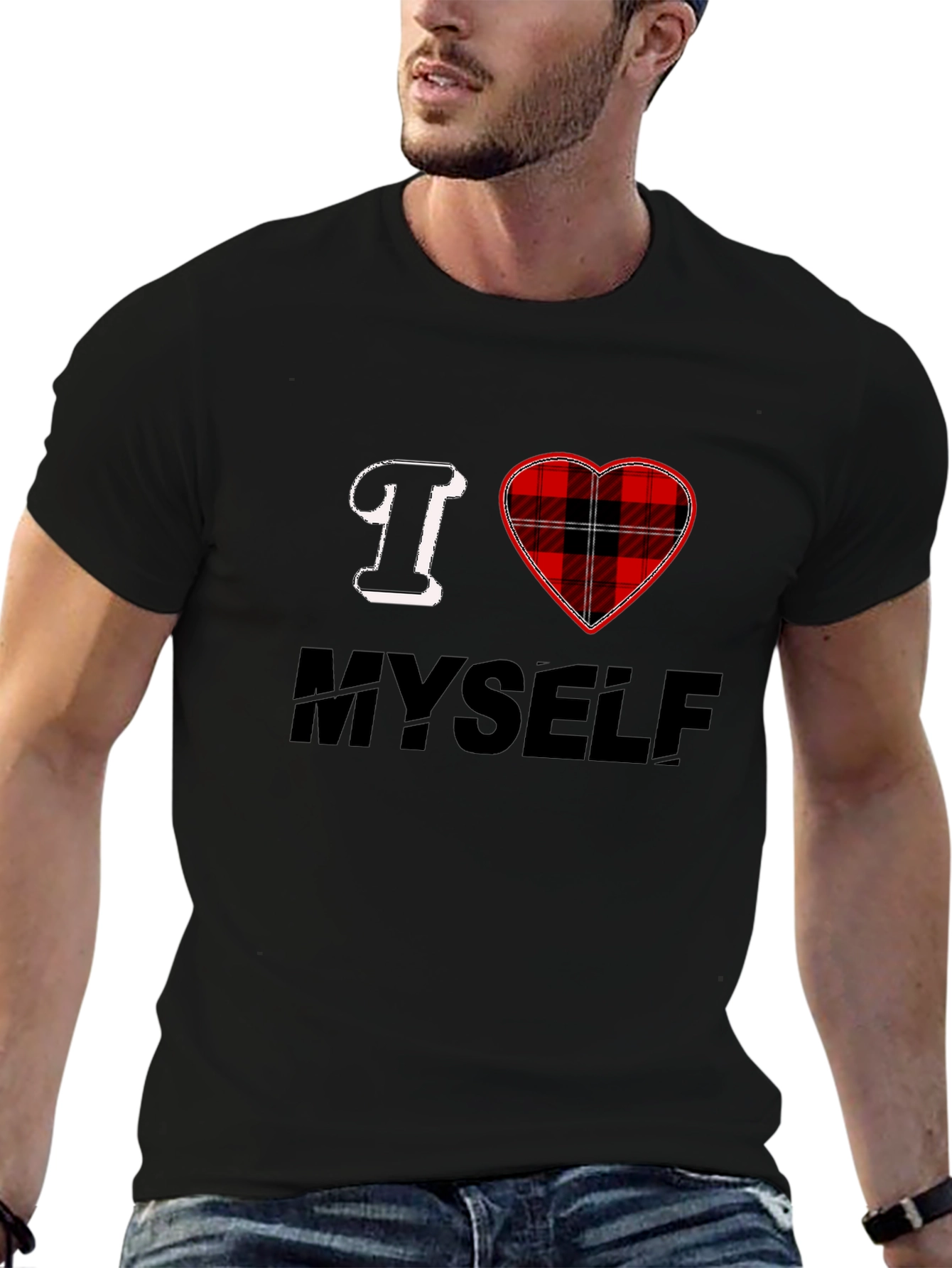 I Love Myself Plaid Heart Graphic Tee