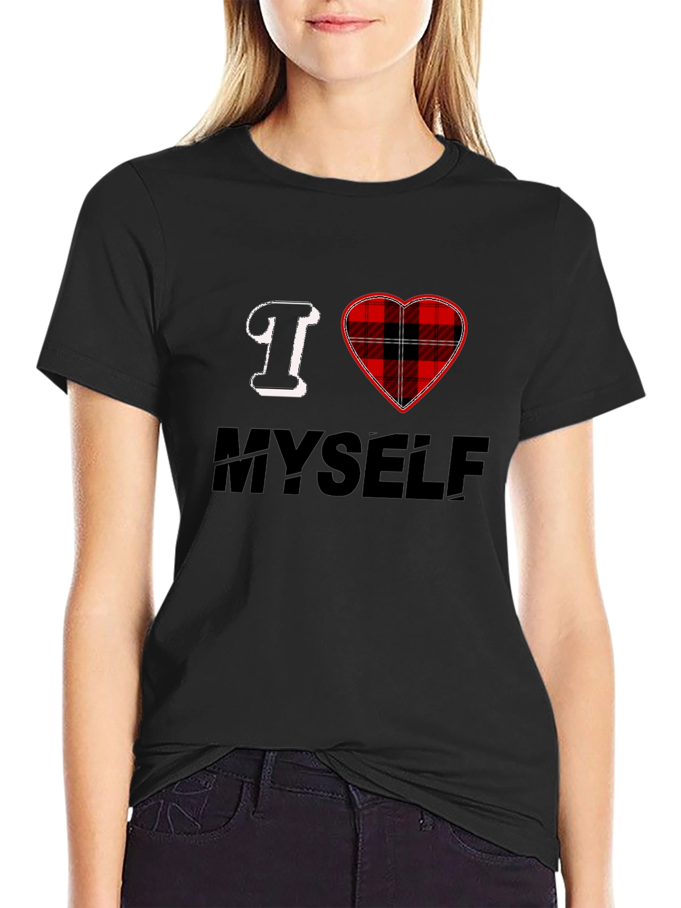 I Love Myself Plaid Heart Graphic Tee