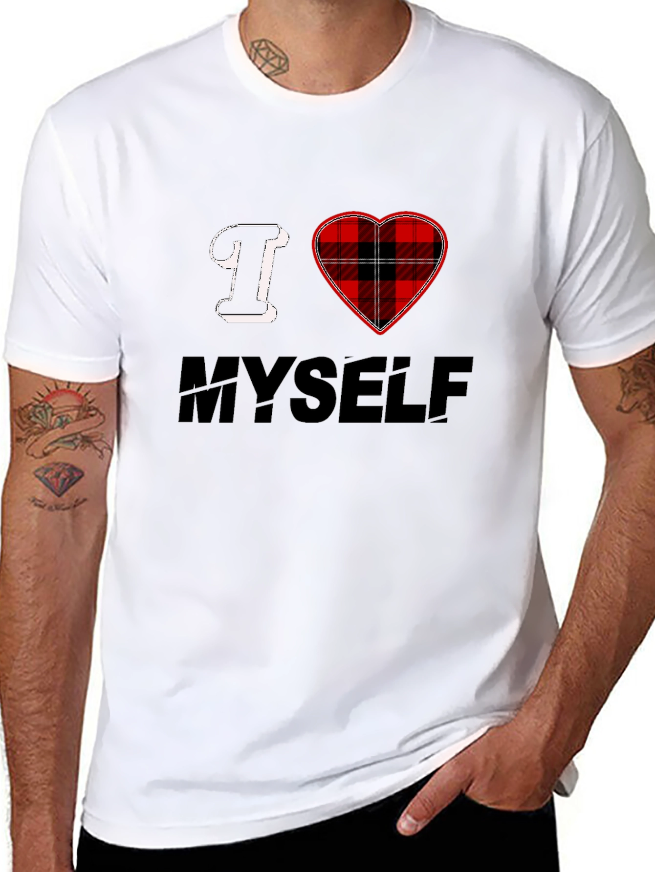 I Love Myself Plaid Heart Graphic Tee
